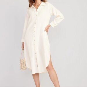 Cream linen button down dress